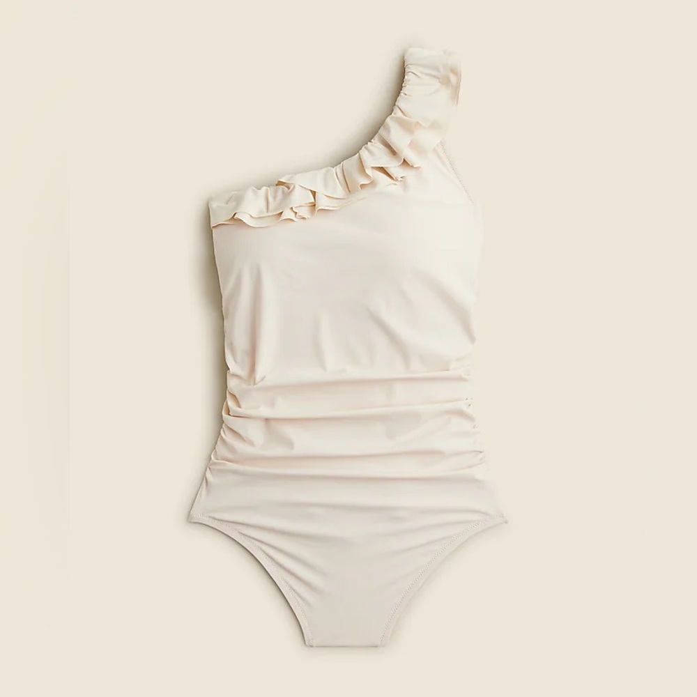 J. Crew Matte Ruffle One Shoulder One Piece Swimsuit
